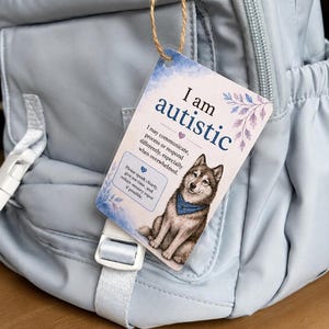 Personligt kommunikationskort för autism, laminerad nyckelring eller varningskort med snodd