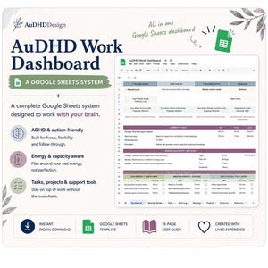 ADHD Google Sheets Planner | AuDHD Work Dashboard (Digital Download)