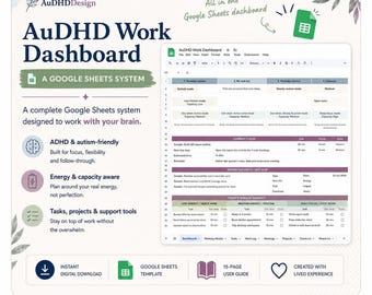 ADHD Google Sheets Planner | AuDHD Work Dashboard (Digital Download)