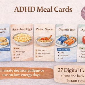 ADHD-måltidskort | Låg energi, stöd för exekutiv dysfunktion (digital nedladdning)