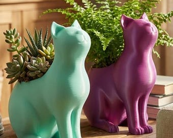 Doniczka z siedzącym kotem – doniczka z nadrukiem 3D w kształcie kociaka, minimalistyczny wystrój domu