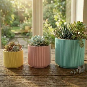 Maceta cilíndrica estriada impresa en 3D, maceta moderna escandinava para suculentas.