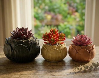 Lotus Flower Succulent Planter – Petal 3D Printed Pot, Botanical Zen Plant Decor