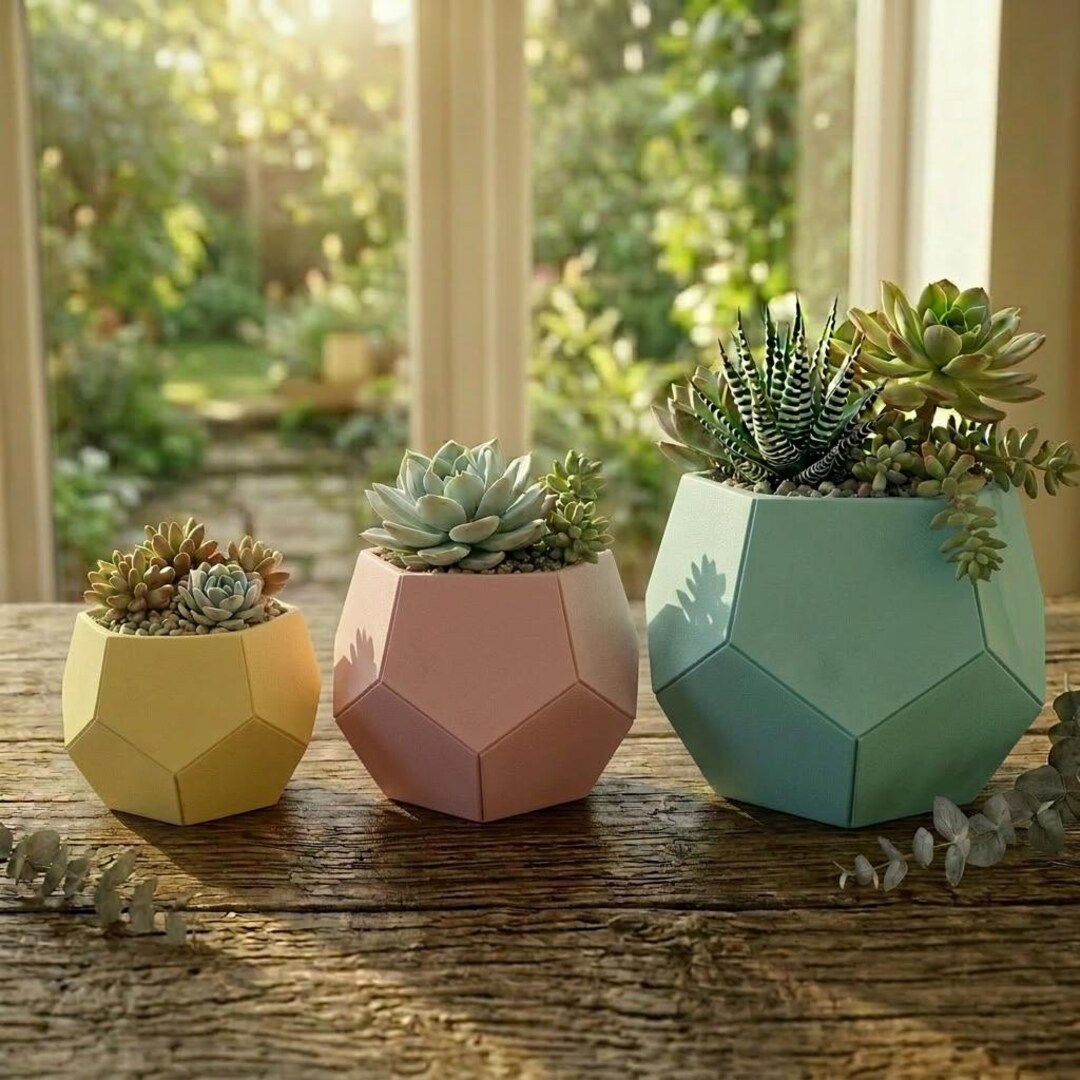 Pentagonal Pot 3D Printed Dodecahedron Succulent Planter | Geometric Pentagon Pot ...
