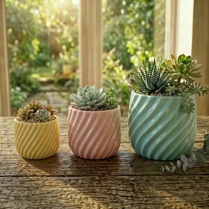 Vaso a spirale scanalato – Vaso per piante grasse lucido a coste, decorazione vintage (stampa 3D)