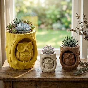 Maceta para suculentas con forma de búho impresa en 3D – Diseño geométrico tallado, maceta moderna (8,4 cm - 14 cm)