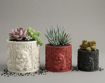 Panda Succulent Planter – Embossed Bamboo Wildlife 3D Printed Pot, Animal Lover Gift
