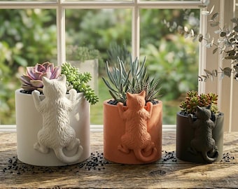 3D Printed Climbing Cat Planter – Succulent Pot, Kitten Lover Gift, 34 Colors, 5 Sizes