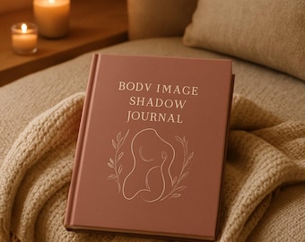 May include: A terracotta-colored hardcover journal with the text "BODY IMAGE SHADOW JOURNAL" printed in white on the front cover. Below the text is a white line-art illustration of a human torso flanked by two delicate leafy branches.