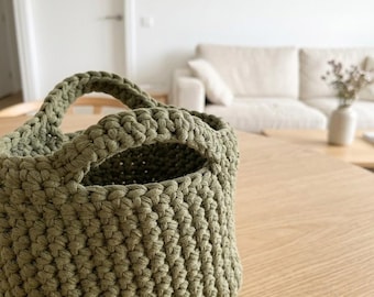Macramé Handtasche Olivgrün – Handgefertigter Mini Shopper – Wunschfarbe möglich
