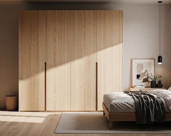 Natural Oak Solid Wood Wardrobe, Modern Scandinavian Armoire, Bedroom Storage Furniture