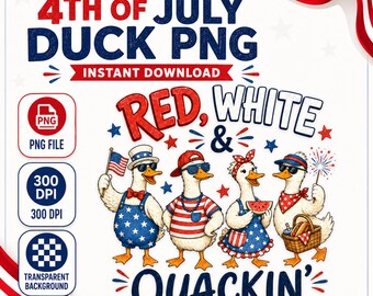 Rödvit Quackin Duck PNG, 4 juli patriotisk design (digital nedladdning)