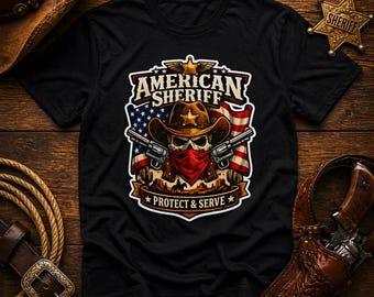 Amerikansk sheriffskjorta, patriotisk västerländsk lag och brottsbekämpande t-shirt för män