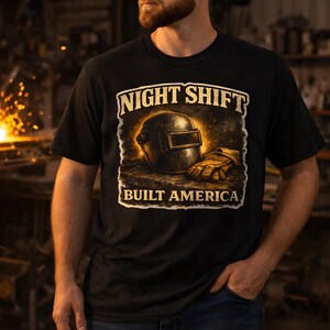 Night Shift Welder T-Shirt, Vintage Welding Helmet Workwear Tee