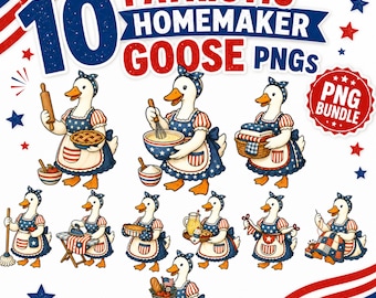 Patriotisk hemmafrugås PNG-paket, bakning, quiltning, clipart för mammor