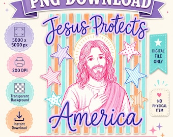 Patriotisk kristen PNG-design: Jesus skyddar Amerika 4 juli-tröja