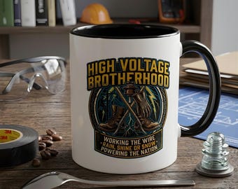 Linjearbetarmugg, kaffekopp från High Voltage Brotherhood, present till elkraftsteamet