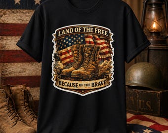Land of the Free Shirt, Military Boots Patriotic Tee för Veterans
