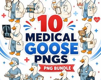 Medical Goose PNG-paket, läkare och sjuksköterska Clipart för hälsovårdströjor