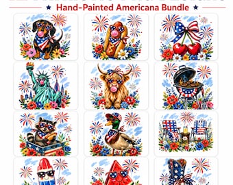 4 juli PNG-paket, handmålad Americana Clipart, sublimeringsgrafik (digital nedladdning)