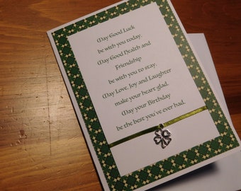 Birthday Irish Blessing Card, shamrock charm card, blessing card, Irish birthday card, Birthday Blessing, birthday card for Irish, Irish