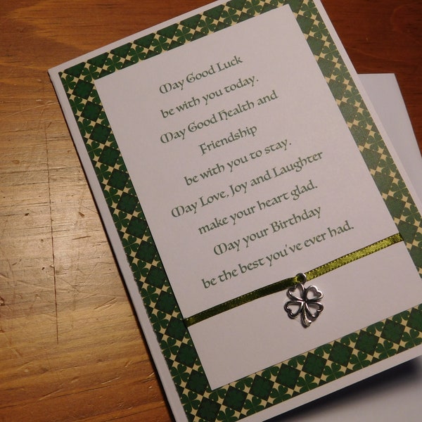 Birthday Irish Blessing Card, shamrock charm card, blessing card, Irish birthday card, Birthday Blessing, birthday card for Irish, Irish