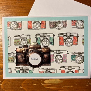 Sourire, photographie, carte pour appareil photo, carte pour toutes les occasions, carte de photographie, carte de pensée pour vous, carte juste pour vous, carte de sourire, gland artistique