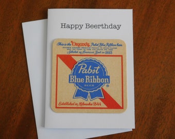 Happy Birthday Beer Card, vintage Pabst beer coaster card, beer card, beer birthday card, vintage Pabst card, beer, beer drinker birthday