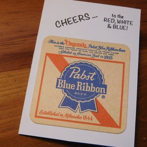 Vintage Geburtstagskarte, 4. Juli, Militär, Ehrenflieger, veteranenstag handgemachte Grußkarte mit vintage Pabst Bierdeckel