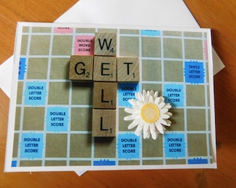 Get Well Scrabble card, Words with Friends Greeting Card, get well card, thinking of you card, words with friends get well card, scrabble