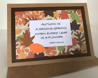 Herfstwenskaart, Thanksgiving-groet, citaat over bladeren en bloemen