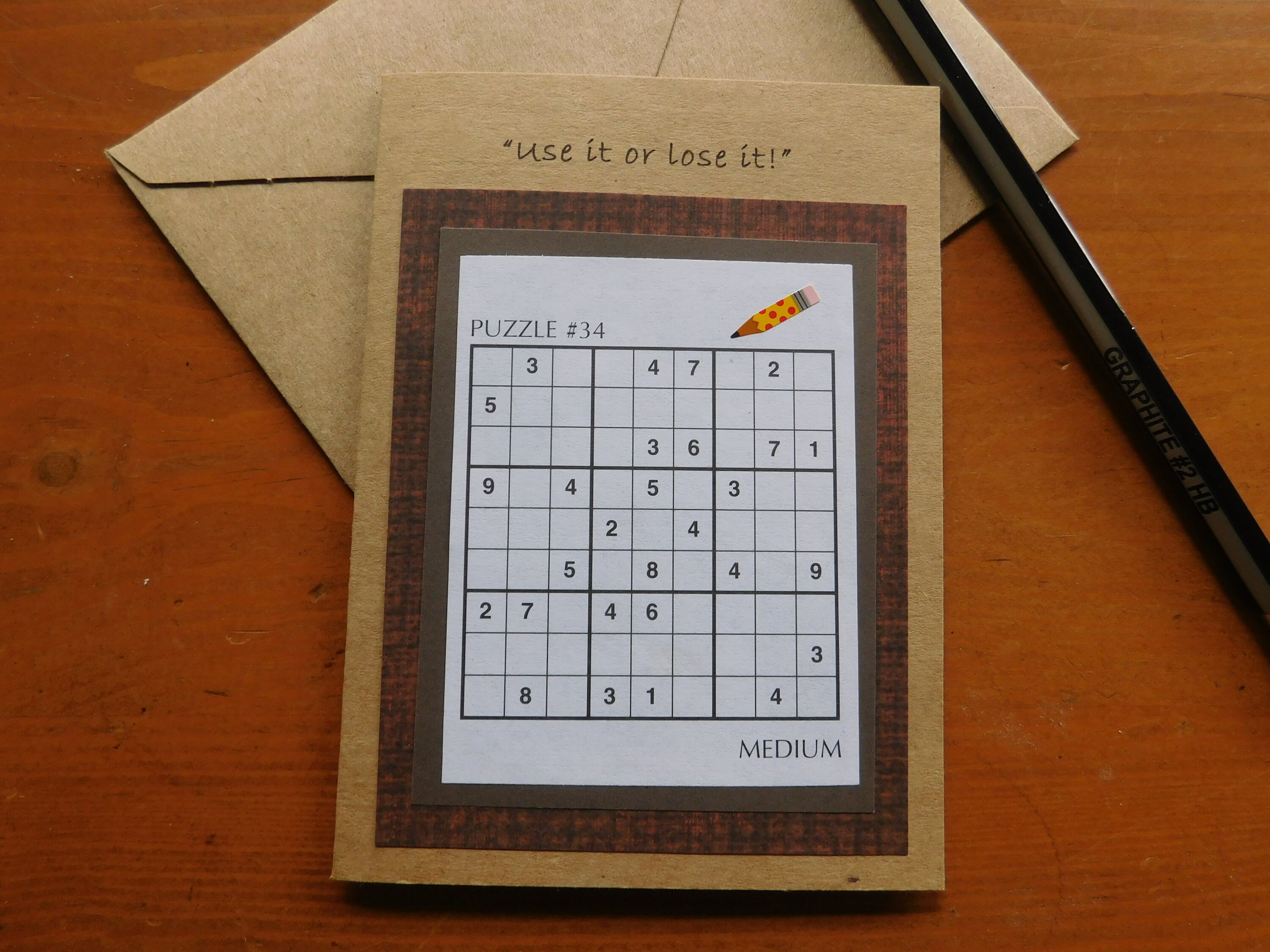 Sudoku Birthday Card Sudoku puzzle card sudoku puzzle Etsy