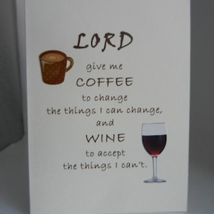 Saudação com café e vinho, cartão de café, cartão de vinho, cartão de oração da serenidade do Senhor, cartão de felicitações com café