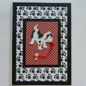Zwart-witte hondenkaart, hondenkaart, gevlekte hondenkaart, welkomsthondkaart, blanco hondenkaart, denkend aan je hondenkaart, beterschapshondkaart,