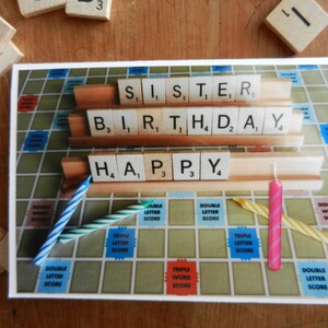 Tarjeta de cumpleaños de la hermana, cumpleaños de la abuela, tarjeta de cumpleaños de la mamá, tarjeta de cumpleaños de Scrabble, tarjeta de cumpleaños de Word with Friends, tarjeta de scrabble, cumpleaños