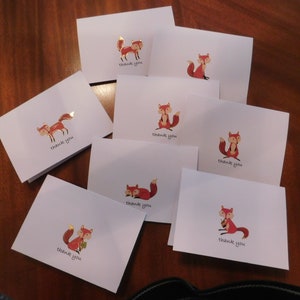 Fox Card, Fox Thank You cards, fox note cards, fox name cards, red fox cards, hedgehog cards, owl cards, rabbit cards, squirrel cards
