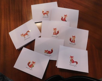 Fox Card, Fox Thank You cards, fox note cards, fox name cards, red fox cards, hedgehog cards, owl cards, rabbit cards, squirrel cards