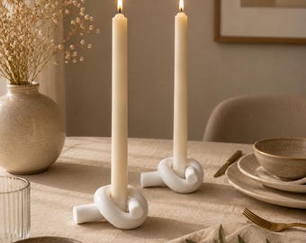 Handmade Jesmonite Knot Candle Holder | Modern Scandinavian Taper Candlestick
