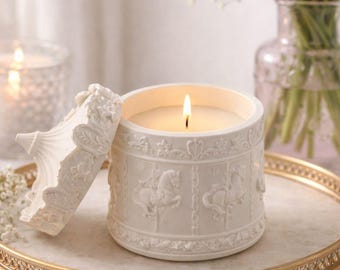 Handmade Jesmonite Carousel Candle Holder with Lid | Vintage Style Decorative Box