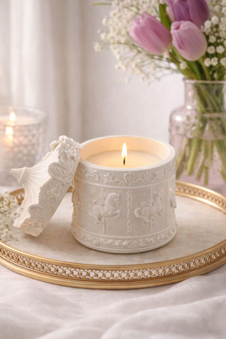 Handmade Jesmonite Carousel Candle Holder With Lid | Vintage Style ...