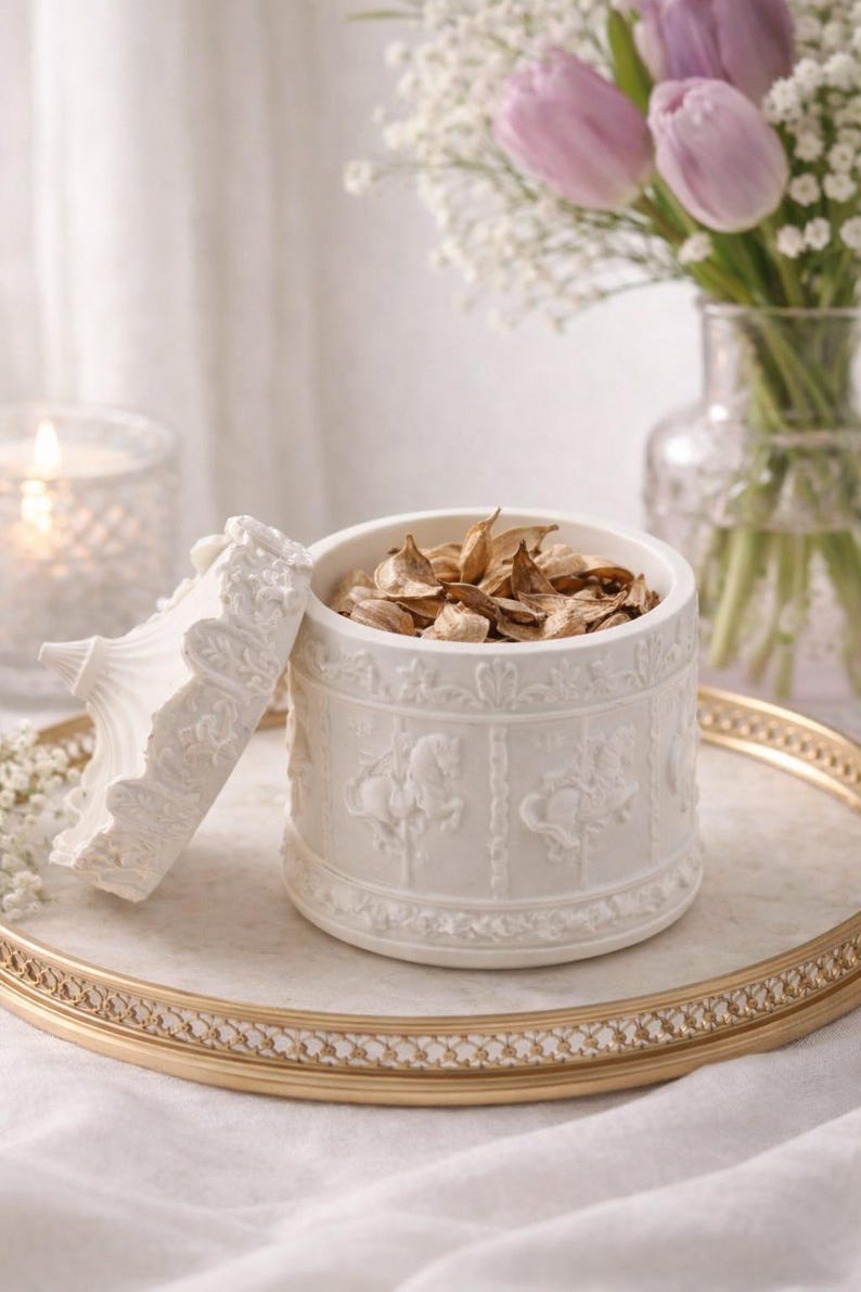 Handmade Jesmonite Carousel Candle Holder With Lid | Vintage Style ...