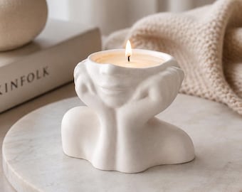 Handmade Jesmonite Candle, Modern Soy Wax, Minimalist Home Decor,