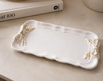Elegant Tray with Bows, Handmade Decorative Tray, Cottagecore Home Decor