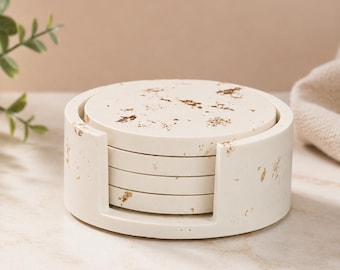 Minimalist Coaster Set with Holder| Effect Drink Coasters| Neutral Home Decor