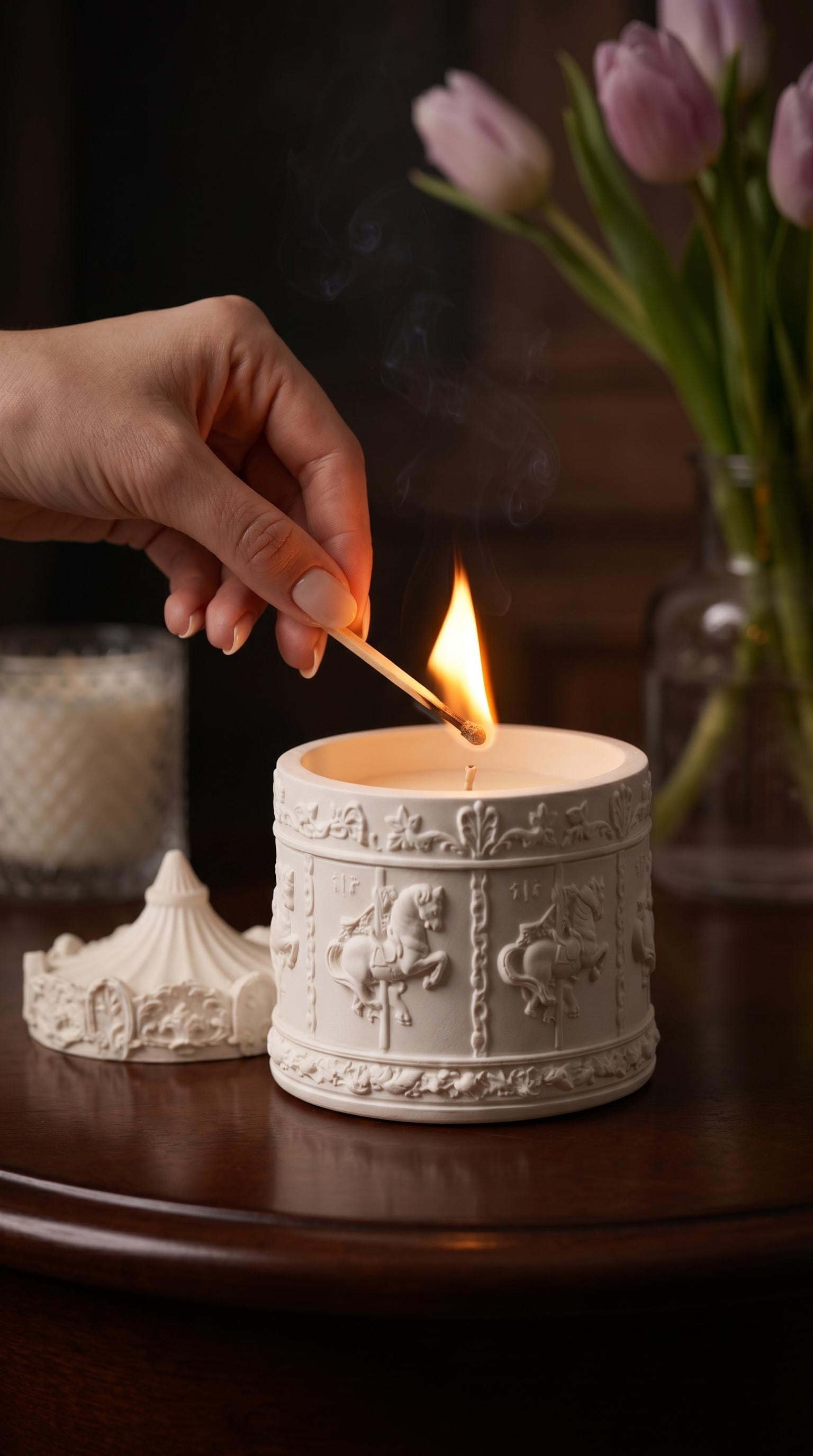 Handmade Jesmonite Carousel Candle Holder With Lid | Vintage Style ...