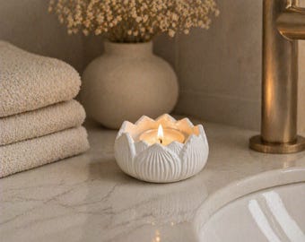 Handmade Flower Candle Holder, Minimalist Cottagecore Home Decor, Housewarming Present for Her