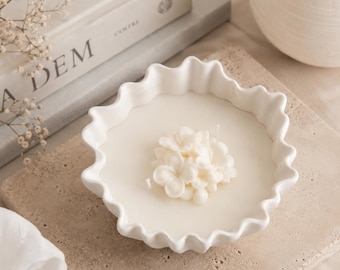 Floral Soy Wax Candle in Reusable Jesmonite Bowl, Decorative Home Decor