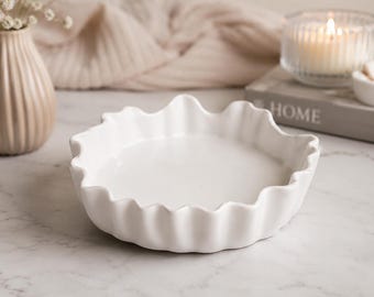 Scalloped Jesmonite Bowl, Minimalist Catchall Dish, Neutral Entryway Organiser