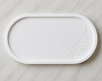 White Ceramic Serving Tray with Embossed Fern Design