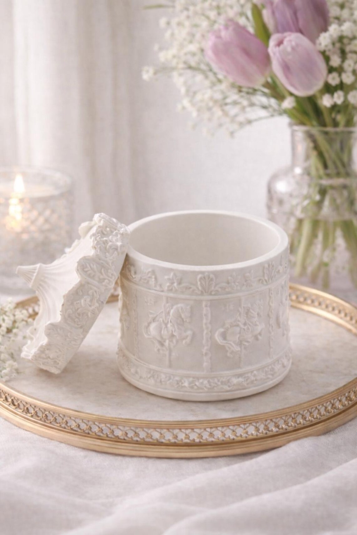 Handmade Jesmonite Carousel Candle Holder With Lid | Vintage Style ...
